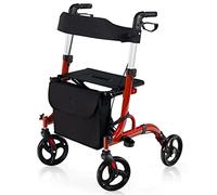 GYMAX Rollator Walkers, 4 Wheels Folding Medical Walking Aid with Seats, Adjustable Handle and Storage Bag, Lightweight Walking Frame for The Elderly & Disabled (Red)