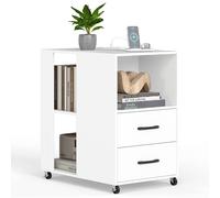 Gymax Rolling End Bedside Table Nightstand with Storage Drawers & Shelves in White Gymax White