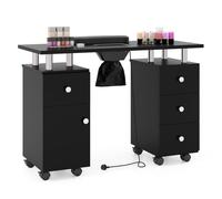 Gymax Rolling Manicure Table Nail Table Station with 8 Lockable Wheels in Black Gymax Black