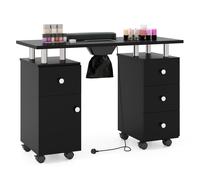 Gymax Rolling Manicure Table Nail Table Station with 8 Lockable Wheels in Black Gymax Black