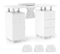 Gymax Rolling Manicure Table Nail Table Station with 8 Lockable Wheels in White Gymax White
