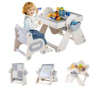 Gymax Sand & Water Play Table & Chair Set Folding Easel With Bookshelf in Grey Gymax Grey