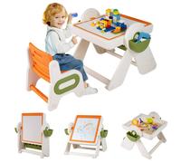 Gymax Sand & Water Play Table & Chair Set Folding Easel With Bookshelf in Orange Gymax Orange