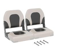 GYMAX Set of 2 Deluxe Folding Boat Seats, Faux Leather Low Back Captain Chairs with Metal Hinges and Carry Handle, Ergonomic Seating for Fishing Boats & Yachts (Off White+Grey, 42 x 51 x 49cm)