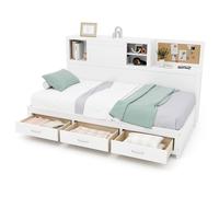 Gymax Single Daybed Guest Bed Frame with Storage Drawers Wooden Slat Support in White Gymax White Single