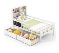 Gymax Single Size Bed Frame Platform Bed With Bookcase Headboard Blackboard in White Gymax White Single