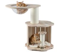 GYMAX Small Cat Tower, 73cm Cat Tree with Scratching Posts, Condo, Transparent Space Capsule & Toy Ball, 3-Tier Wooden Kitty Activity Center for Indoor Kittens