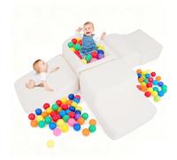GYMAX Soft Play Equipment, 5 Pieces Baby Climb and Crawl Playset with Ball Pit, Interactive Toy Foam Climbing Block Play Set for Toddlers (Beige)