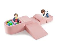 GYMAX Soft Play Equipment, 5 Pieces Kids Activity Set with Ball Pit, Baby Soft Foam Blocks Interactive Toy Foam Climbing Block Play Set for Toddlers (Pink)