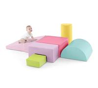 GYMAX Soft Play Equipment, 6-Piece Kids Activity Set, Baby Soft Foam Blocks Interactive Toy for Climbing, Sliding & Crawling (Coral)