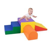 GYMAX Soft Play Equipment for Toddlers, 4 Pieces Kids Activity Set, Baby Soft Foam Blocks Interactive Toy Foam Block Play Set for Climbing, Sliding & Crawling (Purple+Orange)