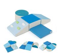 GYMAX Soft Play Equipment for Toddlers, 6 Pieces Kids Activity Set, Baby Soft Foam Blocks Interactive Toy Foam Block Play Set for Climbing, Sliding & Crawling (Blue)