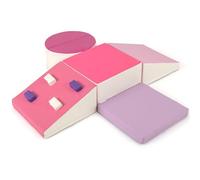 GYMAX Soft Play Equipment for Toddlers, 6 Pieces Kids Activity Set, Baby Soft Foam Blocks Interactive Toy Foam Block Play Set for Climbing, Sliding & Crawling (Pink)