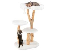 GYMAX Solid Wood Cat Tree, Modern Wooden Cat Tower with Perch, Scratching Posts, Dangling Ball, Multi-level Cat Tree for Indoor Cats Kittens