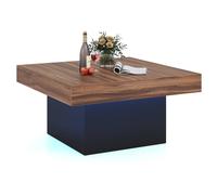 Gymax Square LED Coffee Table with Remote 21 Dynamic Modes Wood Finish in Brown Gymax Brown