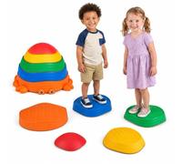 GYMAX Stepping Stones for Kids, Toddler Balance Stone with Non-Slip Edge, Indoor Outdoor Stackable River Stones for 3+ Years Old Boys Girls (Colorful, 5 Pcs: 36.5x34.5x27cm)