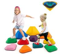 GYMAX Stepping Stones for Kids, Toddler Balance Stone with Non-Slip Edge, Indoor Outdoor Stackable River Stones for 3+ Years Old Boys Girls (Colorful, 11 Pcs: 42 x 40 x 20cm)