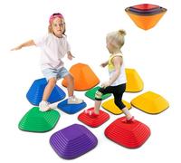 GYMAX Stepping Stones for Kids, Toddler Balance Stone with Non-Slip Edge, Indoor Outdoor Stackable River Stones for 3+ Years Old Boys Girls (Colorful, 11 Pcs: 37 x 37 x 19cm)