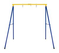 GYMAX Swing Frame, Heavy Duty Metal Swing Stand with Ground Stakes, Garden Single Swing A Frame for Outdoor Indoor, 250kg Weight Capacity (Yellow+Blue)