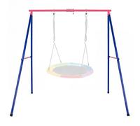 GYMAX Swing Frame, Heavy Duty Metal Swing Stand with Ground Stakes, Garden Single Swing A Frame for Outdoor Indoor, 250kg Weight Capacity (Pink+Blue)