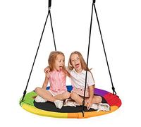 GYMAX Swing Seat with 100-160CM Adjustable Rope, Oxford Fabric Tree Swing, Hanging Chair for Kids and Adults, Holds up to 150kg (Colorful, Round)
