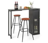 Gymax Swivel Top Bar Table & Chairs Set of 3 Dining Table Set With Cabinet in Black Gymax Black