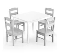 Gymax Table & 4 Chairs Set Activity Table Dining Table With Chairs in Grey Gymax Grey