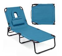 Gymax Tanning Chair Face Down Folding Sun Lounger With Pillows For Beach in Blue Gymax Blue