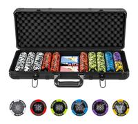 GYMAX Texas Holdem Poker Set, Casino Style Poker Chip Set with 5 Dices, 3 Dealer Buttons, Card Decks & Lockable Carry Case, Portable Poker Game for Gathering (500 Pcs, Without Card Shuffler)