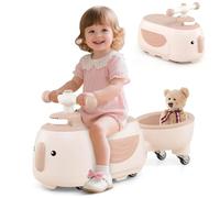 GYMAX Toddler Ride on Car, Kids Sit on Toy with Trailer, Under Seat Storage, Lights & Music, Outdoor Indoor Foot to Floor Sliding Car for 12+ Months Old (Beige + Pink)