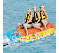 GYMAX Towable Tube for Boating, 1-3 Riders Inflatable Hot Dog Towable with EVA Seat Pads, Easy Grip Handles, Full 900D Nylon Cover & Drainage System, 231 KG Inflatable Boat Tube