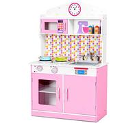 GYMAX Toy Kitchen with Microwave Oven, 2 Stoves