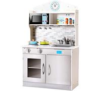 GYMAX Toy Kitchen with Microwave Oven, 2 Stoves (Sliver)