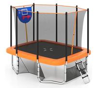 GYMAX Trampoline for Toddlers, 10FT x 8FT Outdoor Rectangle Trampoline with Basketball Hoop, Soccer Goal, Storage Bag, Enclosure Net, Safety Pad and Ladder, Rebounder Trampolines for Kids Adults