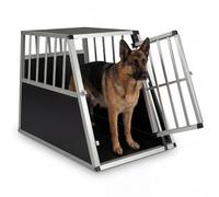 GYMAX Travel Dog Crate, Aluminum Dog Transport Box with Lockable Door & Trapezoidal Design, Chew-proof Puppy Cage for Camping Truck (91 x 65 x 69.5 cm,without Removable Divider)