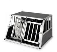 GYMAX Travel Dog Crate, Aluminum Dog Transport Box with Lockable Door & Trapezoidal Design, Chew-proof Puppy Cage for Camping Truck (89 x 69 x 50.5cm,with Removable Divider)