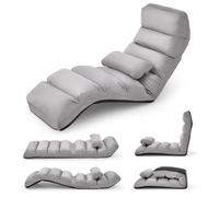 Gymax Upholstered Floor Chaise Lounge 5-Position Foldable Gaming Seat in Grey Gymax Grey