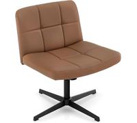 Gymax Upholstered Office Chair Swivel Vanity Chair With Adjustable Height in Brown Gymax Brown