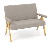 Gymax Upholstered Sherpa Couch Wooden Love Seat Sofa With Armrests Grey Gymax Grey