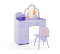 Gymax Vanity Table & Chair Cloud-shaped Makeup Desk Set With Mirror Cabinet in Purple Gymax Purple