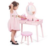 Gymax Vanity Table & Chair Set Pretend Makeup Dressing Table With Mirror in Pink Gymax Pink