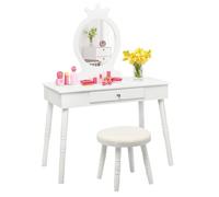 Gymax Vanity Table & Chair Set Pretend Makeup Dressing Table With Mirror in White Gymax White