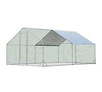 GYMAX Walk In Chicken Coop, Large Spire-Shaped Hen Poultry House with Waterproof and Sun Protection Cover, Galvanized Rabbits Habitat Cage for Backyard Farm (300 x 400 x 195 cm)
