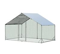 GYMAX Walk In Chicken Coop, Large Spire-Shaped Hen Poultry House with Waterproof and Sun Protection Cover, Galvanized Rabbits Habitat Cage for Backyard Farm (300 x 200 x 195 cm)