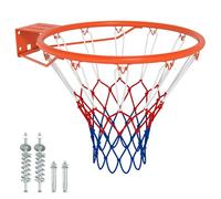 GYMAX Wall Mounted Basketball Hoop, Indoor Outdoor Basketball Rim Replacement with Net, Double Spring and Fixtures, Heavy-Duty Professorial Basketball Ring Goal for Kids Adults (Orange, PE Net)
