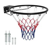 GYMAX Wall Mounted Basketball Hoop, Indoor Outdoor Basketball Rim Replacement with Net, Double Spring and Fixtures, Heavy-Duty Professorial Basketball Ring Goal for Kids Adults (Black, PE Net)