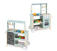 GYMAX Woode Kids Play Kitchen, Toddler Toy Kitchen with Wheels, Stoves | Oven, Chalkboard, Accessories & Push Handle, Children Cooking Role Playset for 3+ Years Old