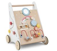 GYMAX Wooden Baby Walker, 7-in-1 Toddler First Step Activity Interactive Push Along Toy with Handle & Smooth Rubber Wheels, Sit-to-Stand Learning Walker for Babies Aged 1+, 34 x 32 x 45cm