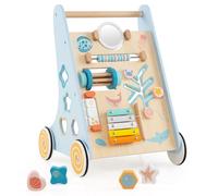 Gymax Wooden Baby Walker Push & Pull Learning Activity Center in Baby Blue Gymax Baby Blue