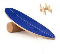 GYMAX Wooden Balance Board, Advanced Wobble Board with Roller, Balance Trainer for Surfing Skateboarding Snowboard Ice Hockey Training (Blue)